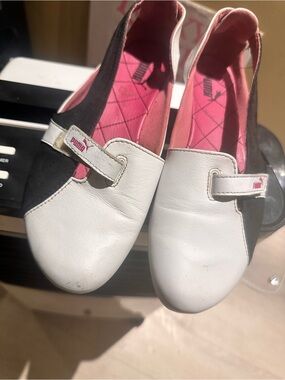 Puma White, Black & Pink Hook-and-Loop Mary Jane Flats